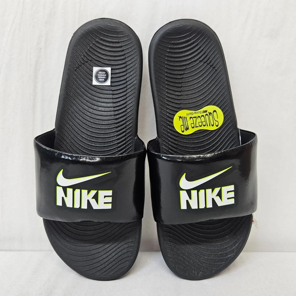 Nike Kawa Slide Fun GS/PS Slide Sandals DD3242-001 Black White Volt Kids Size 6Y